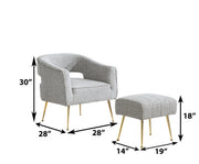 AC230 Modern Boucle Accent Chair and Ottoman Set, Upholstered Barrel Lounge Chair with Cutout Back & Gold Chrome Legs