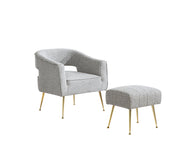 AC230 Modern Boucle Accent Chair and Ottoman Set, Upholstered Barrel Lounge Chair with Cutout Back & Gold Chrome Legs