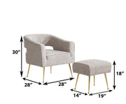 AC230 Modern Boucle Accent Chair and Ottoman Set, Upholstered Barrel Lounge Chair with Cutout Back & Gold Chrome Legs