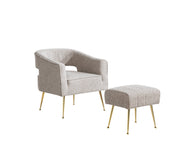 AC230 Modern Boucle Accent Chair and Ottoman Set, Upholstered Barrel Lounge Chair with Cutout Back & Gold Chrome Legs
