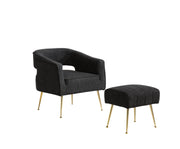 AC230 Modern Boucle Accent Chair and Ottoman Set, Upholstered Barrel Lounge Chair with Cutout Back & Gold Chrome Legs