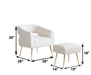 AC230 Modern Boucle Accent Chair and Ottoman Set, Upholstered Barrel Lounge Chair with Cutout Back & Gold Chrome Legs