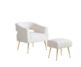 AC230 Modern Boucle Accent Chair and Ottoman Set, Upholstered Barrel Lounge Chair with Cutout Back & Gold Chrome Legs