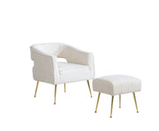 AC230 Modern Boucle Accent Chair and Ottoman Set, Upholstered Barrel Lounge Chair with Cutout Back & Gold Chrome Legs