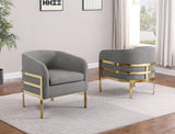 AC284 Modern Teddy Fabric Barrel Accent Chair with Architectural Wrap-Around Gold Frame