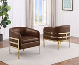 AC284L Mid-Century Leathaire Barrel Accent Chair with Architectural Wrap-Around Gold Frame