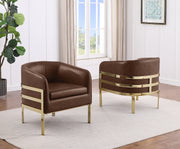 AC284L Mid-Century Leathaire Barrel Accent Chair with Architectural Wrap-Around Gold Frame