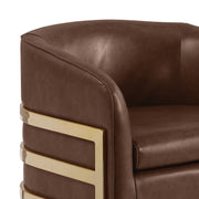 AC284L Mid-Century Leathaire Barrel Accent Chair with Architectural Wrap-Around Gold Frame