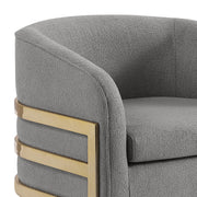 AC284 Modern Teddy Fabric Barrel Accent Chair with Architectural Wrap-Around Gold Frame