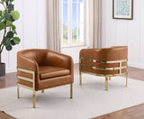AC284L Mid-Century Leathaire Barrel Accent Chair with Architectural Wrap-Around Gold Frame