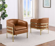 AC284L Mid-Century Leathaire Barrel Accent Chair with Architectural Wrap-Around Gold Frame
