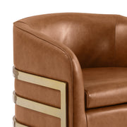 AC284L Mid-Century Leathaire Barrel Accent Chair with Architectural Wrap-Around Gold Frame