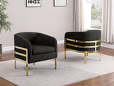 AC284 Modern Teddy Fabric Barrel Accent Chair with Architectural Wrap-Around Gold Frame