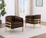 AC284L Mid-Century Leathaire Barrel Accent Chair with Architectural Wrap-Around Gold Frame