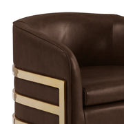 AC284L Mid-Century Leathaire Barrel Accent Chair with Architectural Wrap-Around Gold Frame