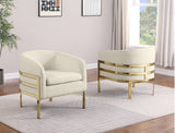 AC284 Modern Teddy Fabric Barrel Accent Chair with Architectural Wrap-Around Gold Frame