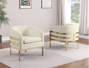 AC284 Modern Teddy Fabric Barrel Accent Chair with Architectural Wrap-Around Gold Frame
