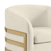 AC284 Modern Teddy Fabric Barrel Accent Chair with Architectural Wrap-Around Gold Frame