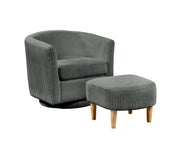 AC92 Modern Ribbed Velvet Swivel Barrel Chair and Ottoman Set, Upholstered Accent Lounge Chair with Natural Wood Legs