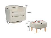 AC92 Modern Ribbed Velvet Swivel Barrel Chair and Ottoman Set, Upholstered Accent Lounge Chair with Natural Wood Legs