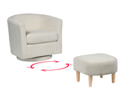 AC92 Modern Ribbed Velvet Swivel Barrel Chair and Ottoman Set, Upholstered Accent Lounge Chair with Natural Wood Legs