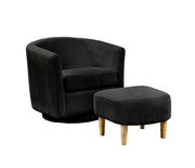 AC92 Modern Ribbed Velvet Swivel Barrel Chair and Ottoman Set, Upholstered Accent Lounge Chair with Natural Wood Legs