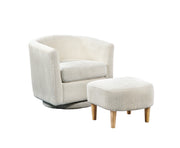 AC92 Modern Ribbed Velvet Swivel Barrel Chair and Ottoman Set, Upholstered Accent Lounge Chair with Natural Wood Legs