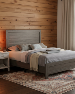 Anastasia Panel Bed - Modern Wood-Grain Finish