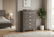 ANA Anastasia Bedroom Collection - Modern Rustic 5-Drawer Chest, Matching Wood Dresser with Weathered Gray Finish & Silver Hardware