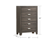 ANA Anastasia Bedroom Collection - Modern Rustic 5-Drawer Chest, Matching Wood Dresser with Weathered Gray Finish & Silver Hardware