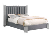 B01 Elysian Velvet Upholstered Platform Bed Frame with Staggered Metal Accents