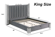 B01 Elysian Velvet Upholstered Platform Bed Frame with Staggered Metal Accents