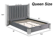 B01 Elysian Velvet Upholstered Platform Bed Frame with Staggered Metal Accents