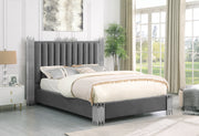 B01 Elysian Velvet Upholstered Platform Bed Frame with Staggered Metal Accents