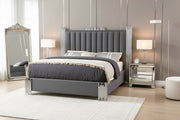 B01 Elysian Velvet Upholstered Platform Bed Frame with Staggered Metal Accents