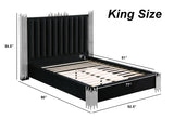 B01 Elysian Velvet Upholstered Platform Bed Frame with Staggered Metal Accents