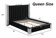B01 Elysian Velvet Upholstered Platform Bed Frame with Staggered Metal Accents