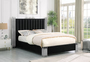 B01 Elysian Velvet Upholstered Platform Bed Frame with Staggered Metal Accents