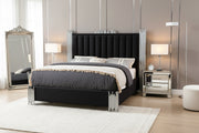 B01 Elysian Velvet Upholstered Platform Bed Frame with Staggered Metal Accents