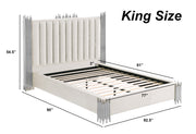 B01 Elysian Velvet Upholstered Platform Bed Frame with Staggered Metal Accents