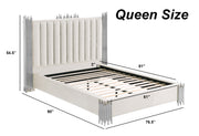 B01 Elysian Velvet Upholstered Platform Bed Frame with Staggered Metal Accents