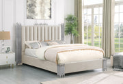 B01 Elysian Velvet Upholstered Platform Bed Frame with Staggered Metal Accents