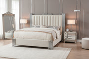 B01 Elysian Velvet Upholstered Platform Bed Frame with Staggered Metal Accents