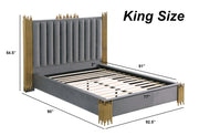 B01 Elysian Velvet Upholstered Platform Bed Frame with Staggered Metal Accents