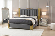 B01 Elysian Velvet Upholstered Platform Bed Frame with Staggered Metal Accents