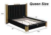 B01 Elysian Velvet Upholstered Platform Bed Frame with Staggered Metal Accents