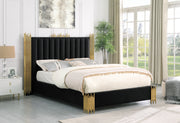 B01 Elysian Velvet Upholstered Platform Bed Frame with Staggered Metal Accents