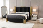 B01 Elysian Velvet Upholstered Platform Bed Frame with Staggered Metal Accents