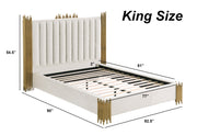B01 Elysian Velvet Upholstered Platform Bed Frame with Staggered Metal Accents