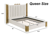 B01 Elysian Velvet Upholstered Platform Bed Frame with Staggered Metal Accents